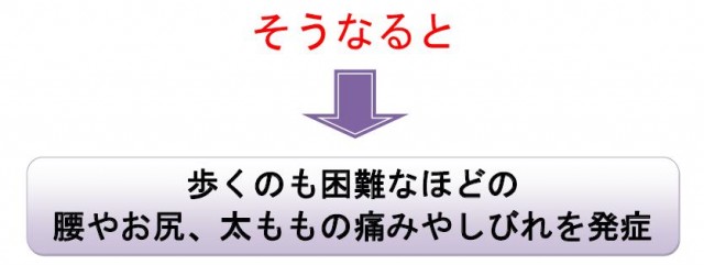 そうなると、歩くのも困難なほどの腰やお尻、太ももの痛みやしびれを発症